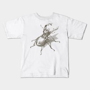 Dramabite Vintage stag beetle illustration Kids T-Shirt